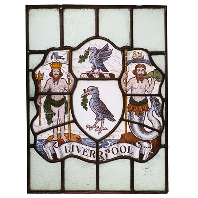 Lot 380 - A stained and lead glass Liverpool panel