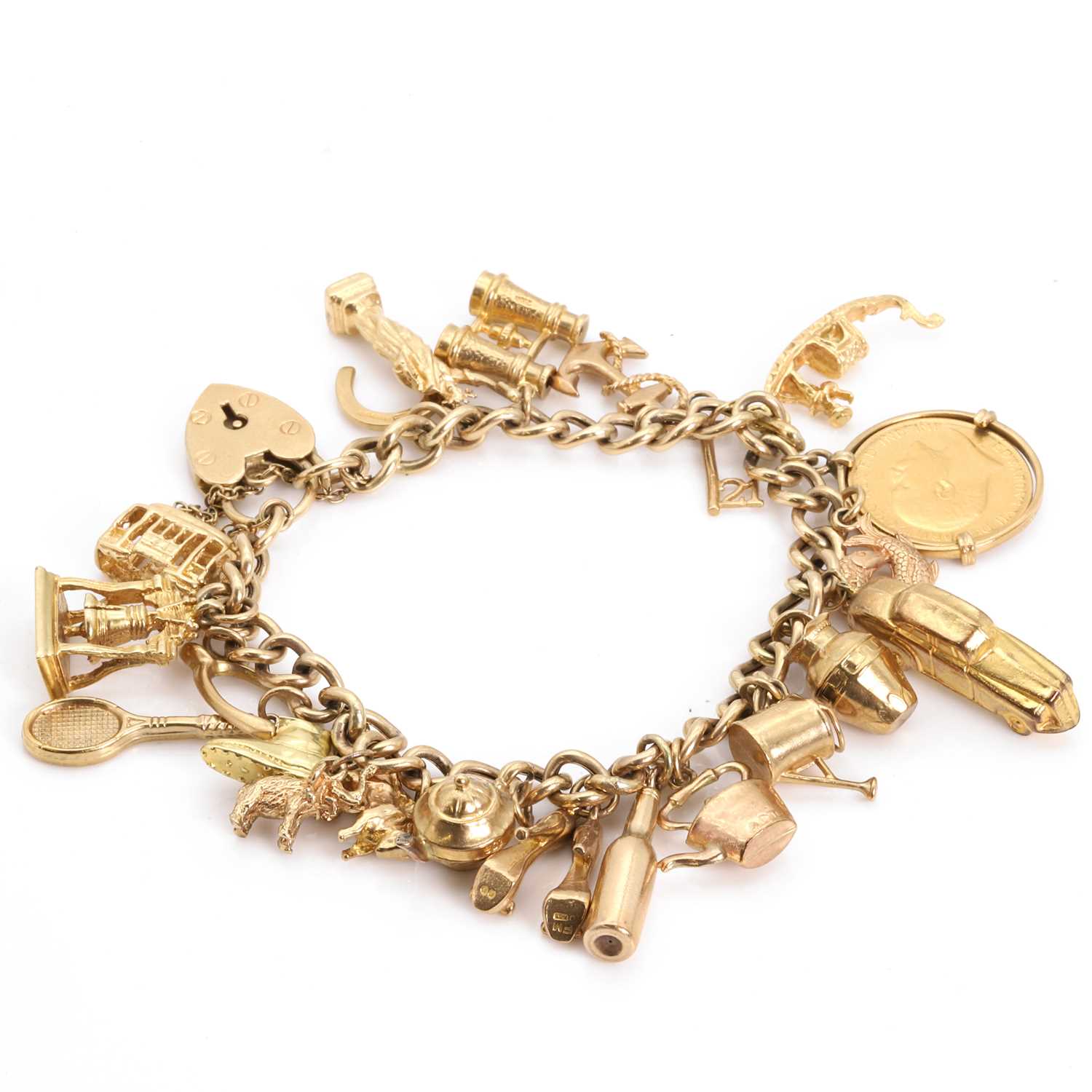 Lot 445 - A 9ct gold charm bracelet