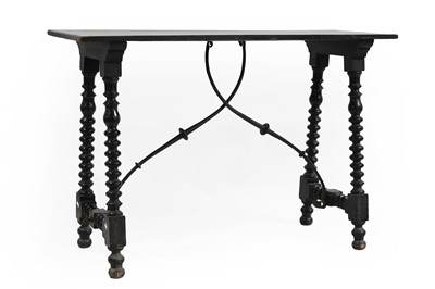 Lot 360 - An ebonised trestle table