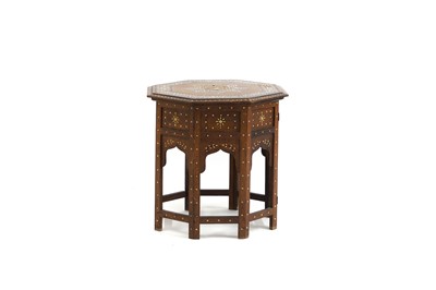 Lot 462 - An ivory and brass inlaid teak hexagonal table