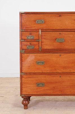 Lot 74 - A Victorian teak and brass secretaire campaign chest