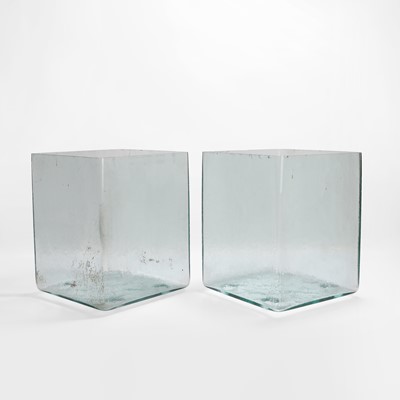 Lot 474 - A pair of clear glass battery acid jars