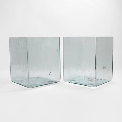 Lot 473 - A pair of clear glass battery acid jars