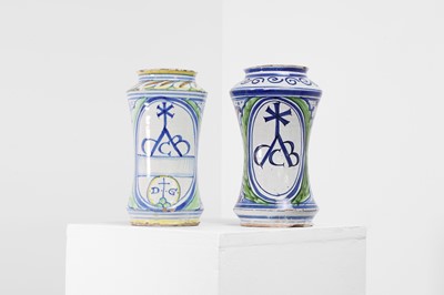 Lot 225 - Two maiolica waisted albarelli