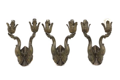 Lot 763 - A set of three-twin branch wall lights