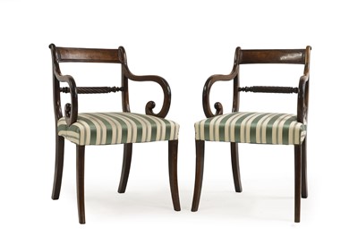 Lot 389 - A pair of Regancy mahogany elbow chairs