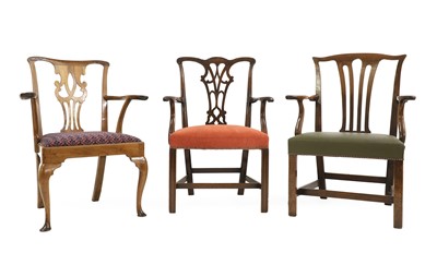 Lot 390 - A group of three George III elbow chairs