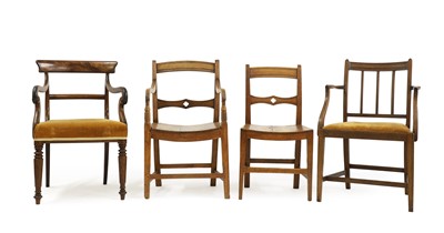 Lot 393 - Three oak country Hepplewhite chairs