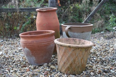 Lot 793 - Three terracotta pots and a chimney pot