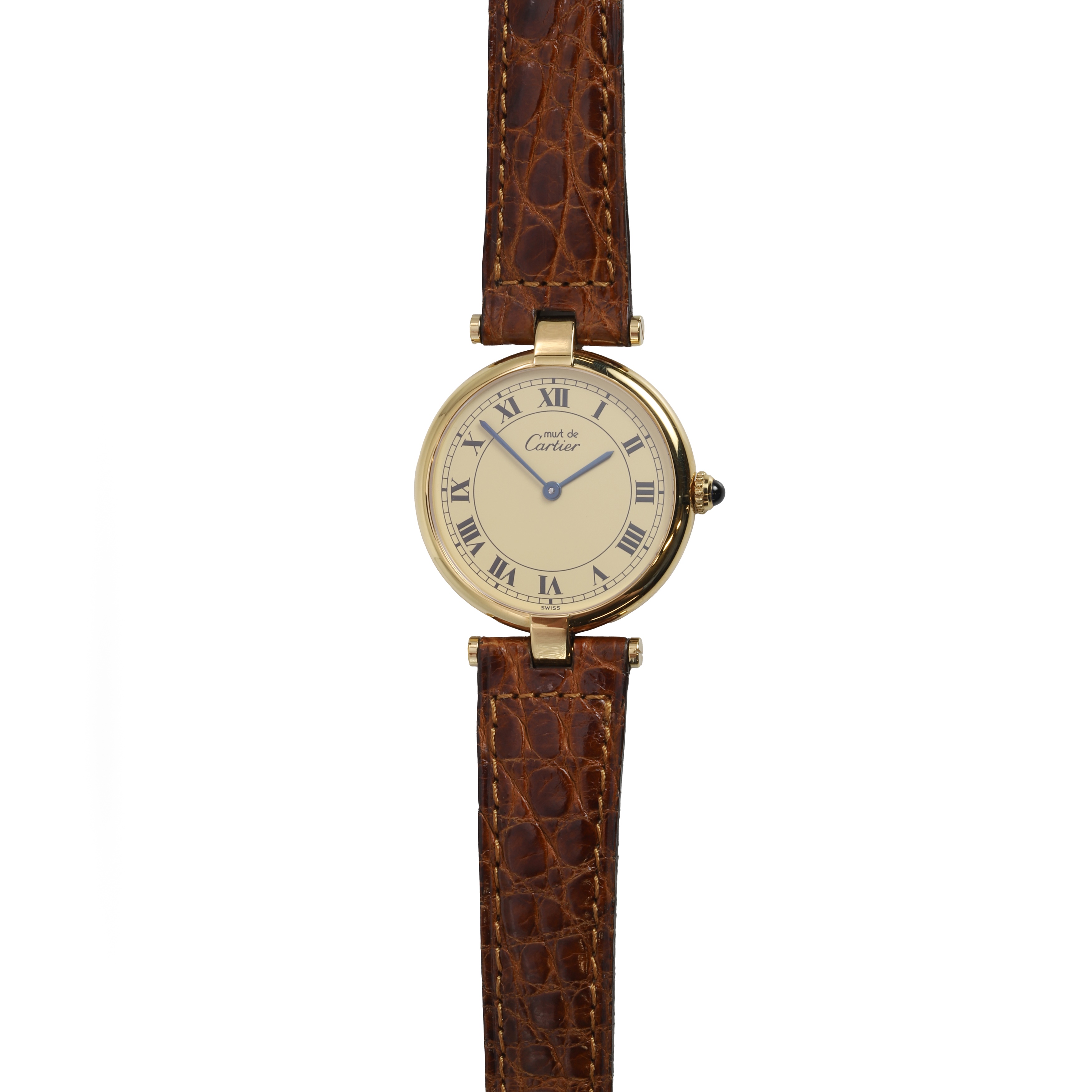 Cartier mut de Cartier ブラウンレザーベルト CARTIER Must De Cartier Ronde Vermeil Gold Sterling 31mm
