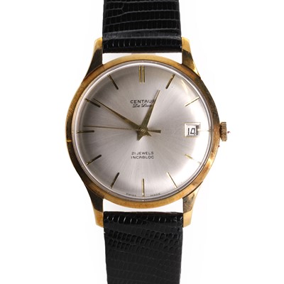 Lot 35C - A gold Centaur mechanical strap watch