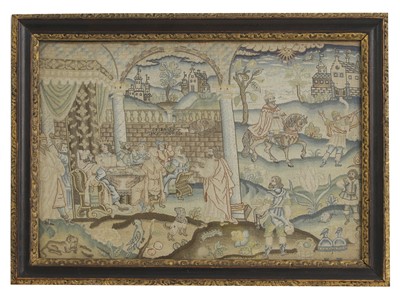 Lot 303 - A Charles II needlework picture of Belshazzar's Feast