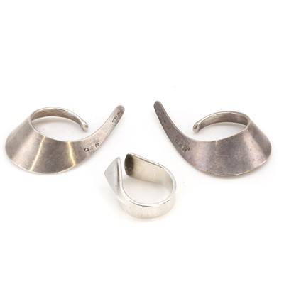 Lot 216 - A pair of Modernist Norwegian silver earrings and a ring