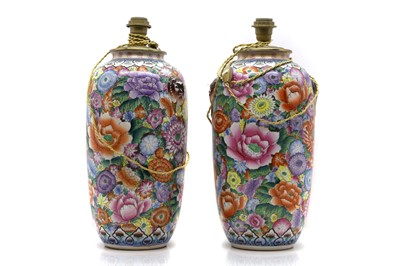 Lot 161 - A pair of Chinese millefleur porcelain vases