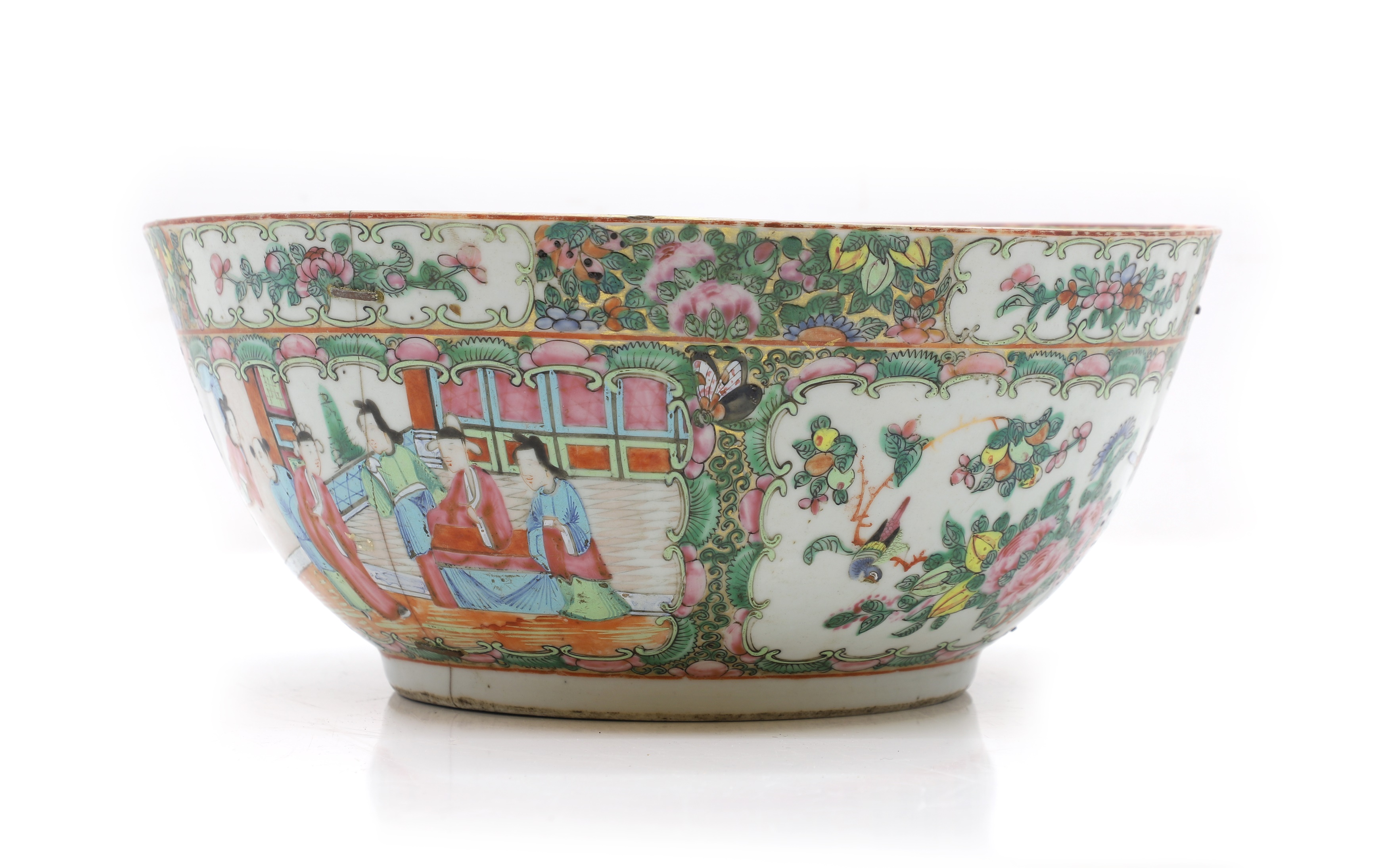 Lot 126 A Chinese Canton famille rose punch bowl,