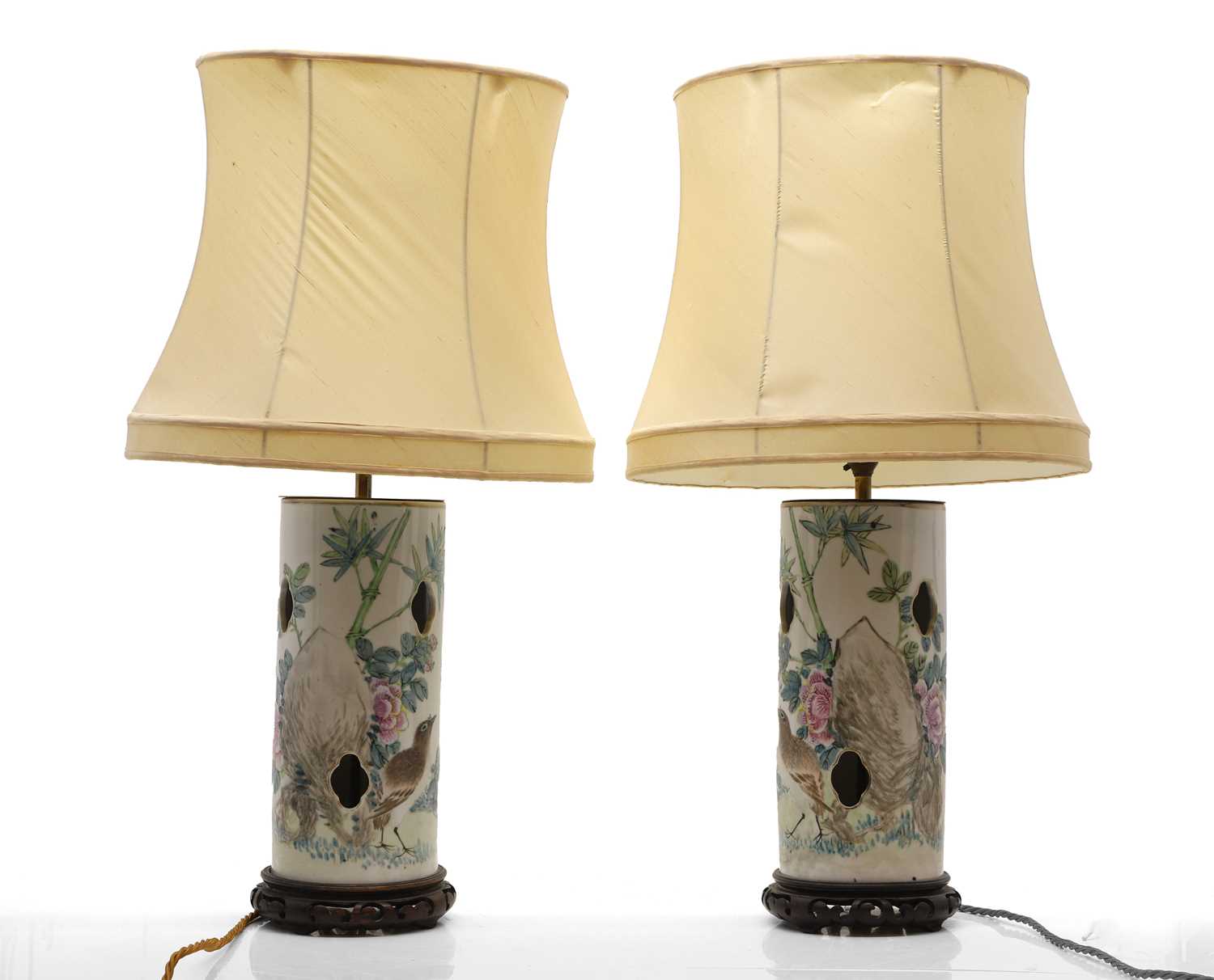 Lot 275 - A pair of Chinese porcelain table lamps