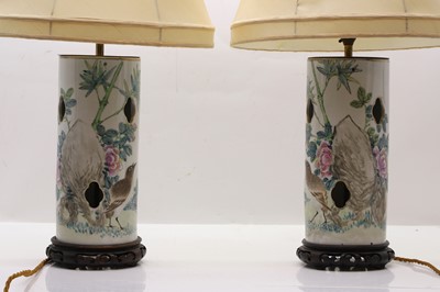 Lot 275 - A pair of Chinese porcelain table lamps