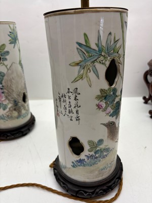 Lot 275 - A pair of Chinese porcelain table lamps