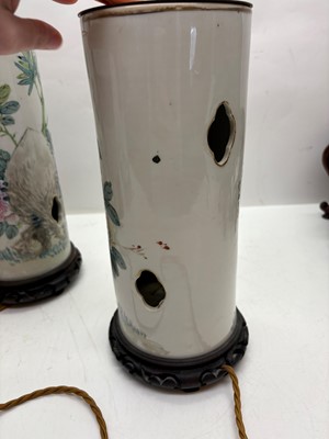 Lot 275 - A pair of Chinese porcelain table lamps