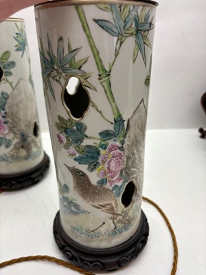 Lot 275 - A pair of Chinese porcelain table lamps