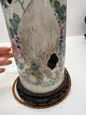 Lot 275 - A pair of Chinese porcelain table lamps