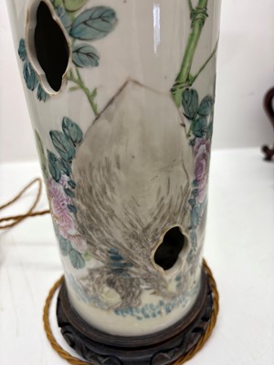 Lot 275 - A pair of Chinese porcelain table lamps