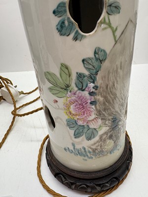 Lot 275 - A pair of Chinese porcelain table lamps