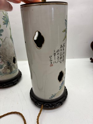 Lot 275 - A pair of Chinese porcelain table lamps