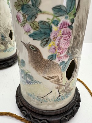 Lot 275 - A pair of Chinese porcelain table lamps