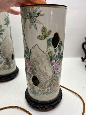 Lot 275 - A pair of Chinese porcelain table lamps
