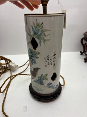 Lot 275 - A pair of Chinese porcelain table lamps