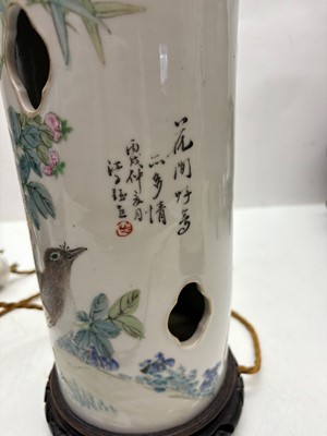 Lot 275 - A pair of Chinese porcelain table lamps