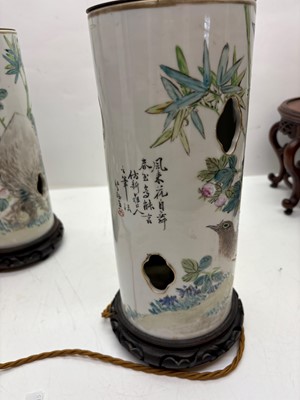 Lot 275 - A pair of Chinese porcelain table lamps