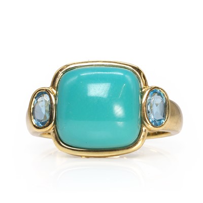 Lot 204 - A 9ct gold turquoise and topaz ring