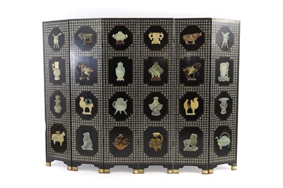 Lot 493 - A Chinese six-fold mother-of-pearl inlaid screen