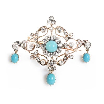 Lot 31 - A late Victorian turquoise and diamond brooch