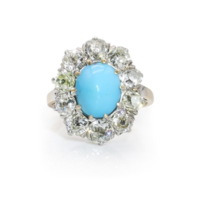 Lot 32 - An Edwardian turquoise and old cut diamond cluster ring