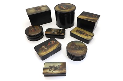 Lot 348 - Nine Russian papier-mache and painted boxes