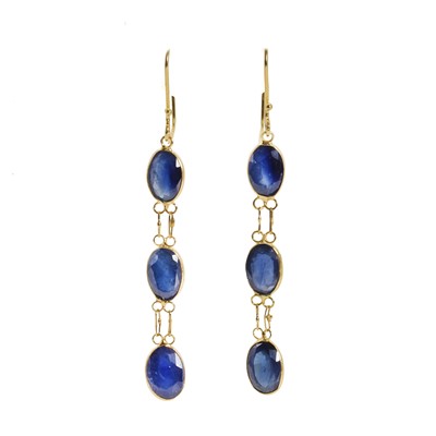 Lot 225 - A pair of sapphire drop earrings