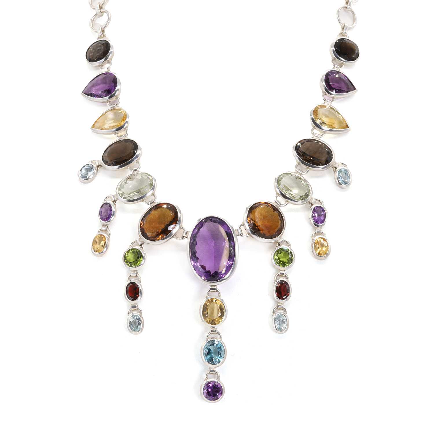 Lot 1260 - A large vari gemstone fringe necklace