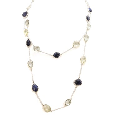 Lot 225 - A sapphire and vari coloured quartz long necklace