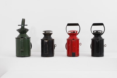 Lot 470 - A set of four painted railway oil lamps