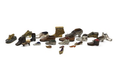 Lot 377 - A collection of bronze, brass, metalware and wood shoes