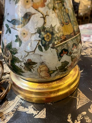 Lot 406 - A pair of decalcomania table lamps