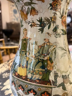 Lot 406 - A pair of decalcomania table lamps