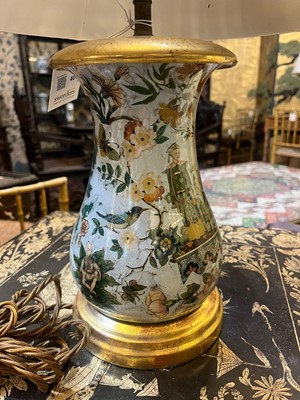 Lot 406 - A pair of decalcomania table lamps