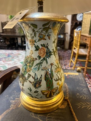 Lot 406 - A pair of decalcomania table lamps