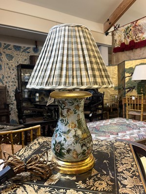 Lot 406 - A pair of decalcomania table lamps