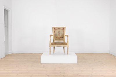 Lot 308 - A Louis XVI painted and parcel-gilt wooden fauteuil