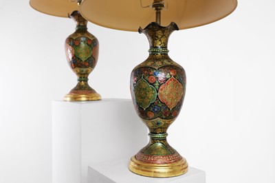 Lot 400 - A pair of papier mâché table lamps